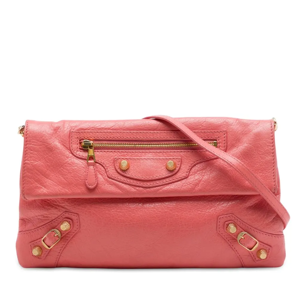 Balenciaga Lambskin Motocross Giant 12 Envelope Clutch With Strap Pink Leather Very good - Front View