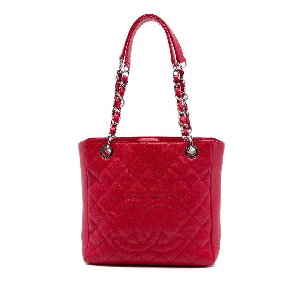 Chanel Caviar Petite Shopping Tote Red Leather Very good - Front View