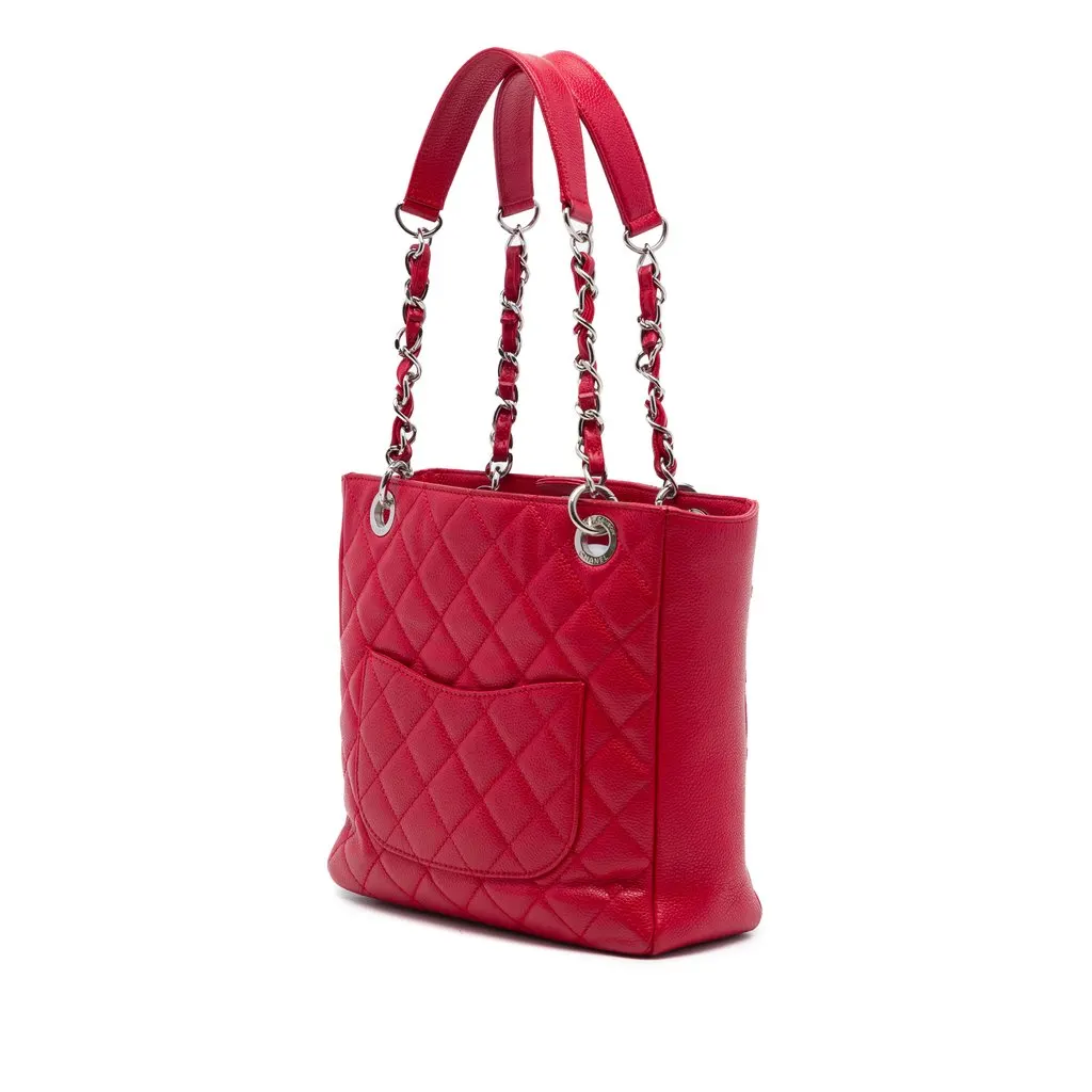 Chanel Caviar Petite Shopping Tote Red Leather Very good - Back View