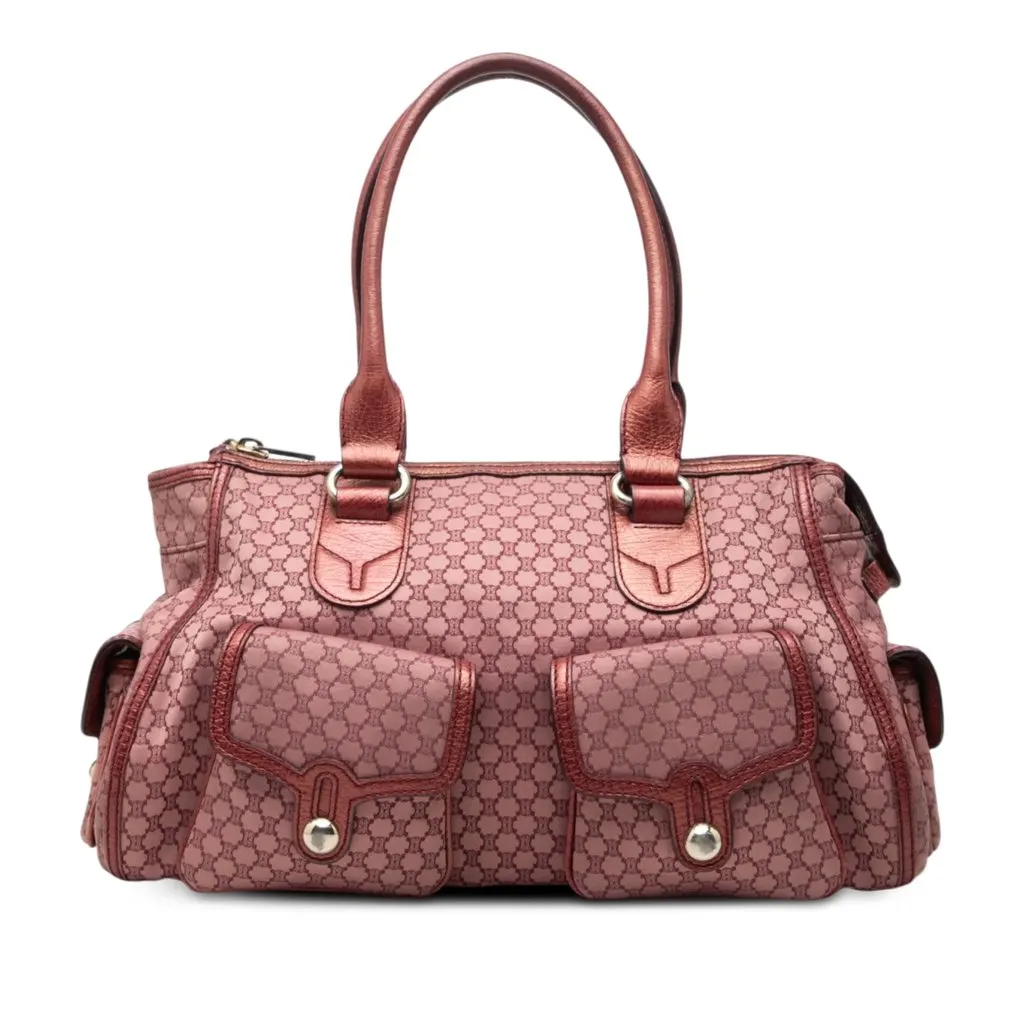 Celine Macadam Canvas Shoulder Bag Pink Very good - Front View