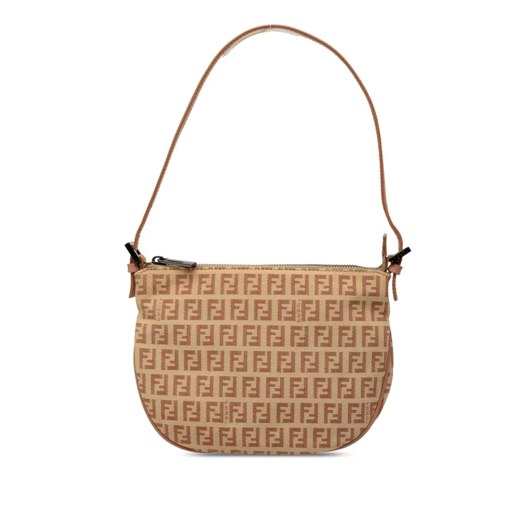 Fendi Zucchino Canvas Hobo Beige Canvas Good - Front View