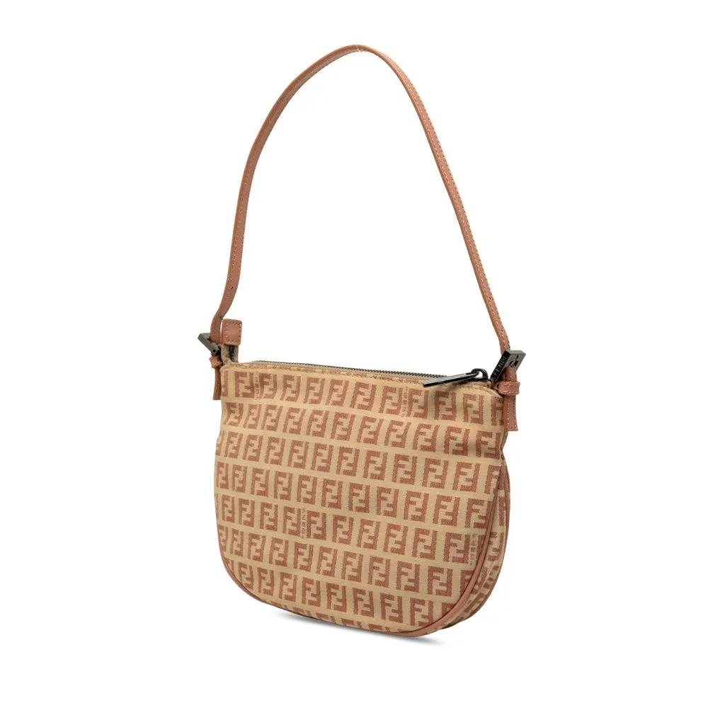 Fendi Zucchino Canvas Hobo Beige Canvas Good - Back View