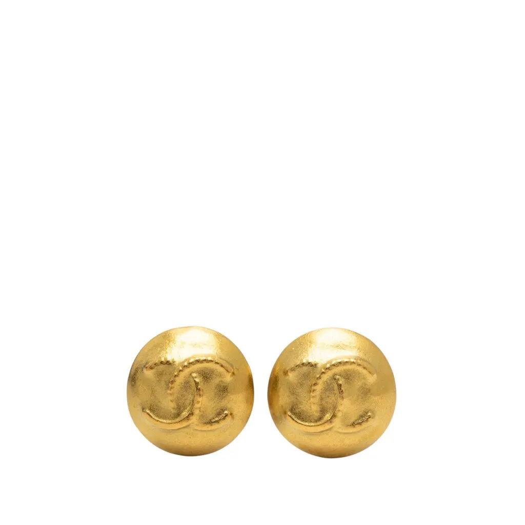 Chanel CC Gold Plated Button Clip on Earrings Gold Metal Very good - Front View