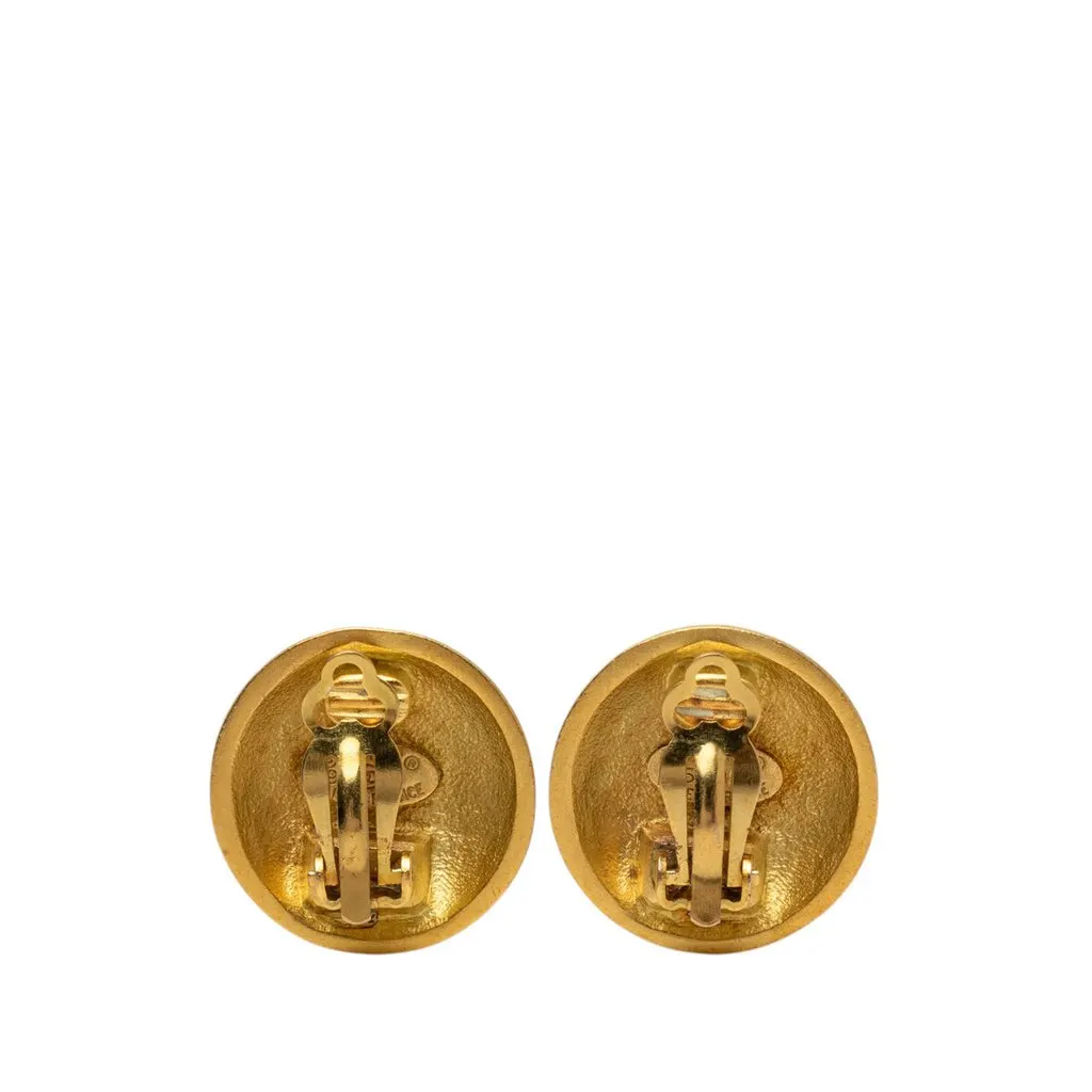 Chanel CC Gold Plated Button Clip on Earrings Gold Metal Very good - Back View