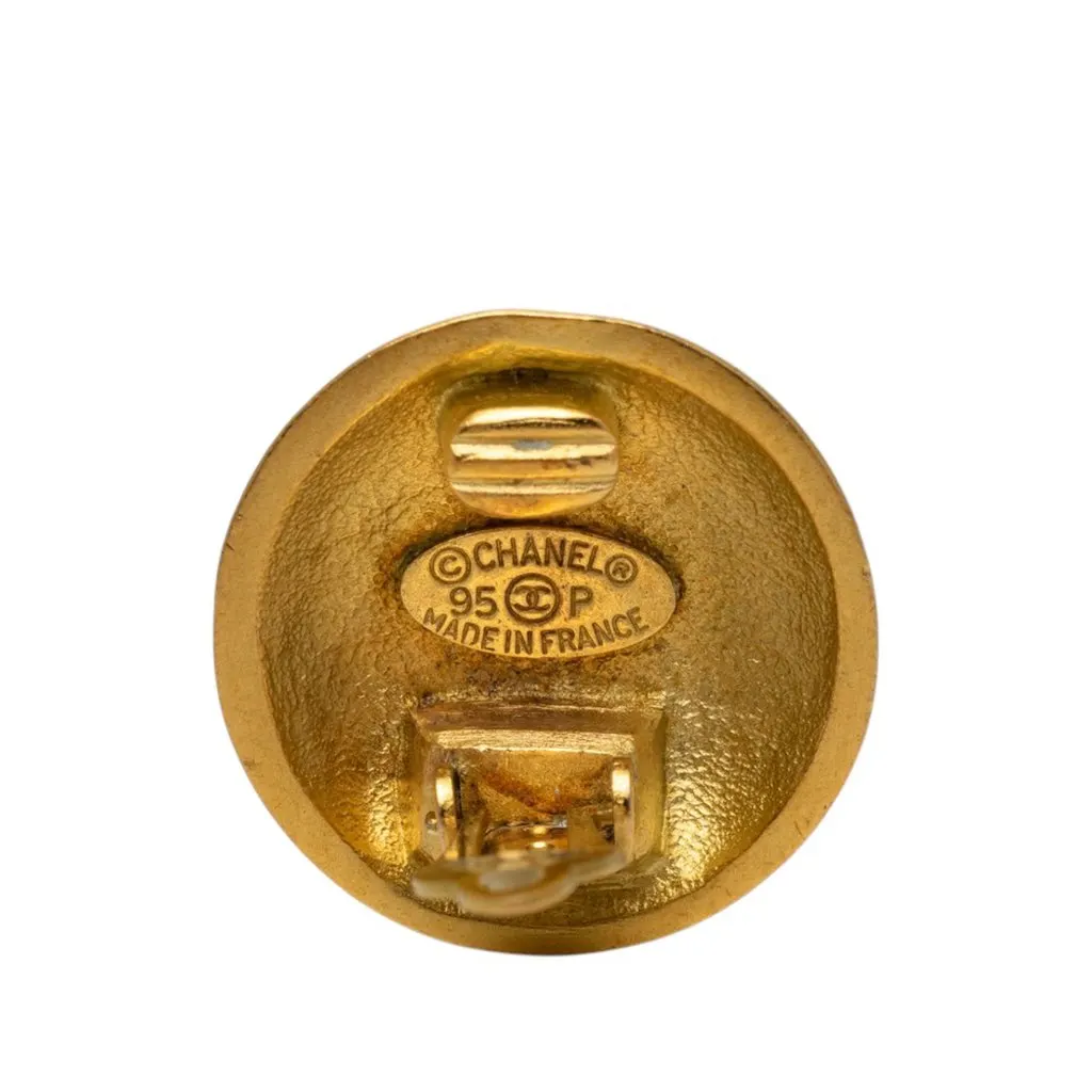 Chanel CC Gold Plated Button Clip on Earrings Gold Metal Very good - Inside View