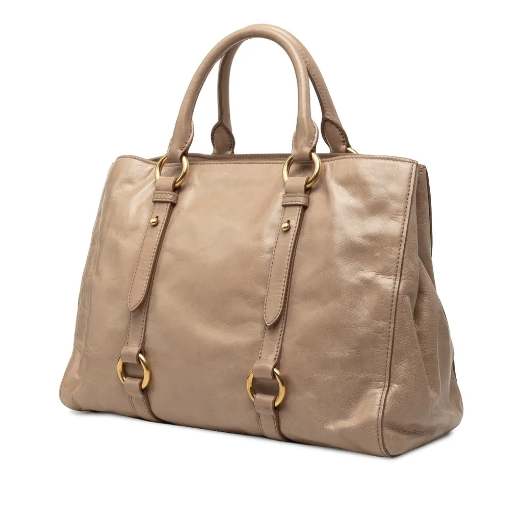 Miu Miu Vitello Shine Satchel Beige Leather Very good - Back View