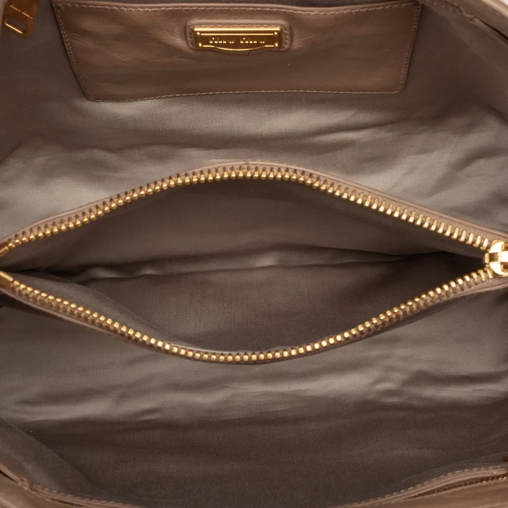 Miu Miu Vitello Shine Satchel Beige Leather Very good - Model View