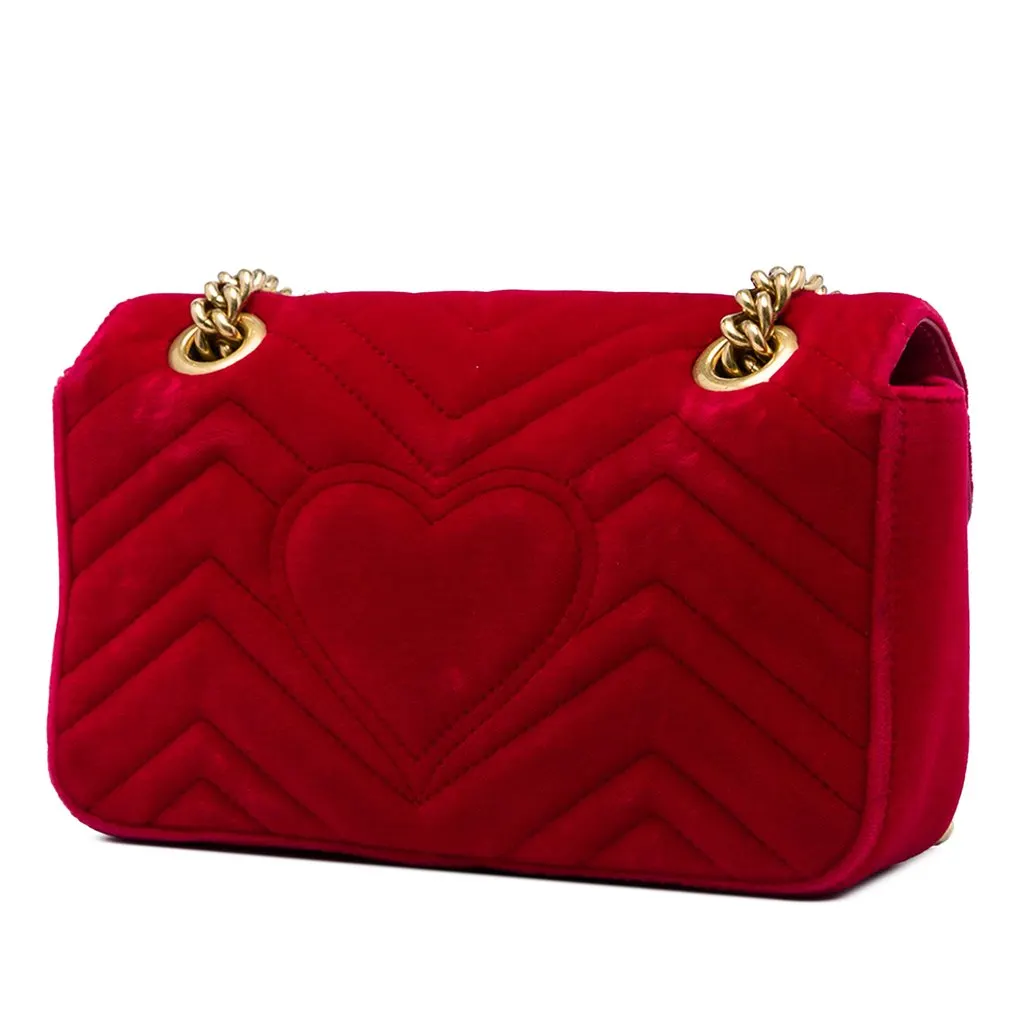 Gucci Small GG Marmont Matelasse Velvet Shoulder Bag Red Velvet Very good - Back View