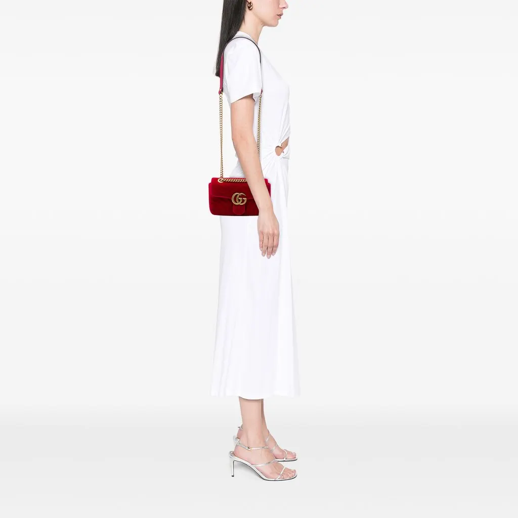 Gucci Small GG Marmont Matelasse Velvet Shoulder Bag Red Velvet Very good - Box View