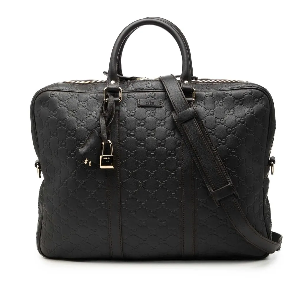 Gucci Guccissima Business Bag Brown Leather Very good - Front View