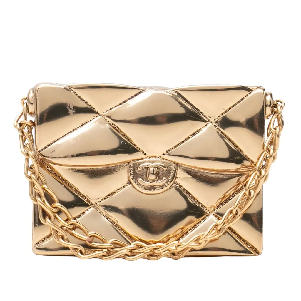 Chanel CC Gold Plated Quilted Classic Flap Pin Brooch Gold Metal Very good - Front View