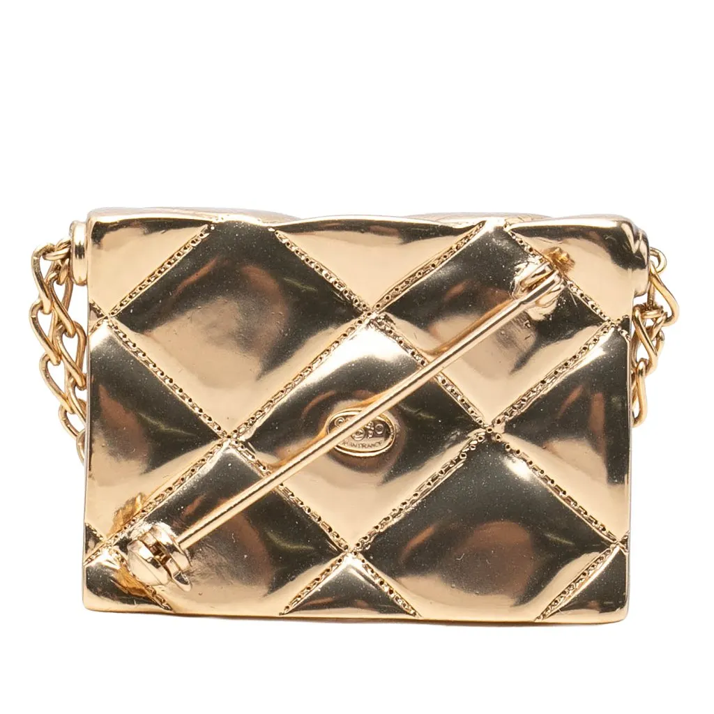 Chanel CC Gold Plated Quilted Classic Flap Pin Brooch Gold Metal Very good - Back View