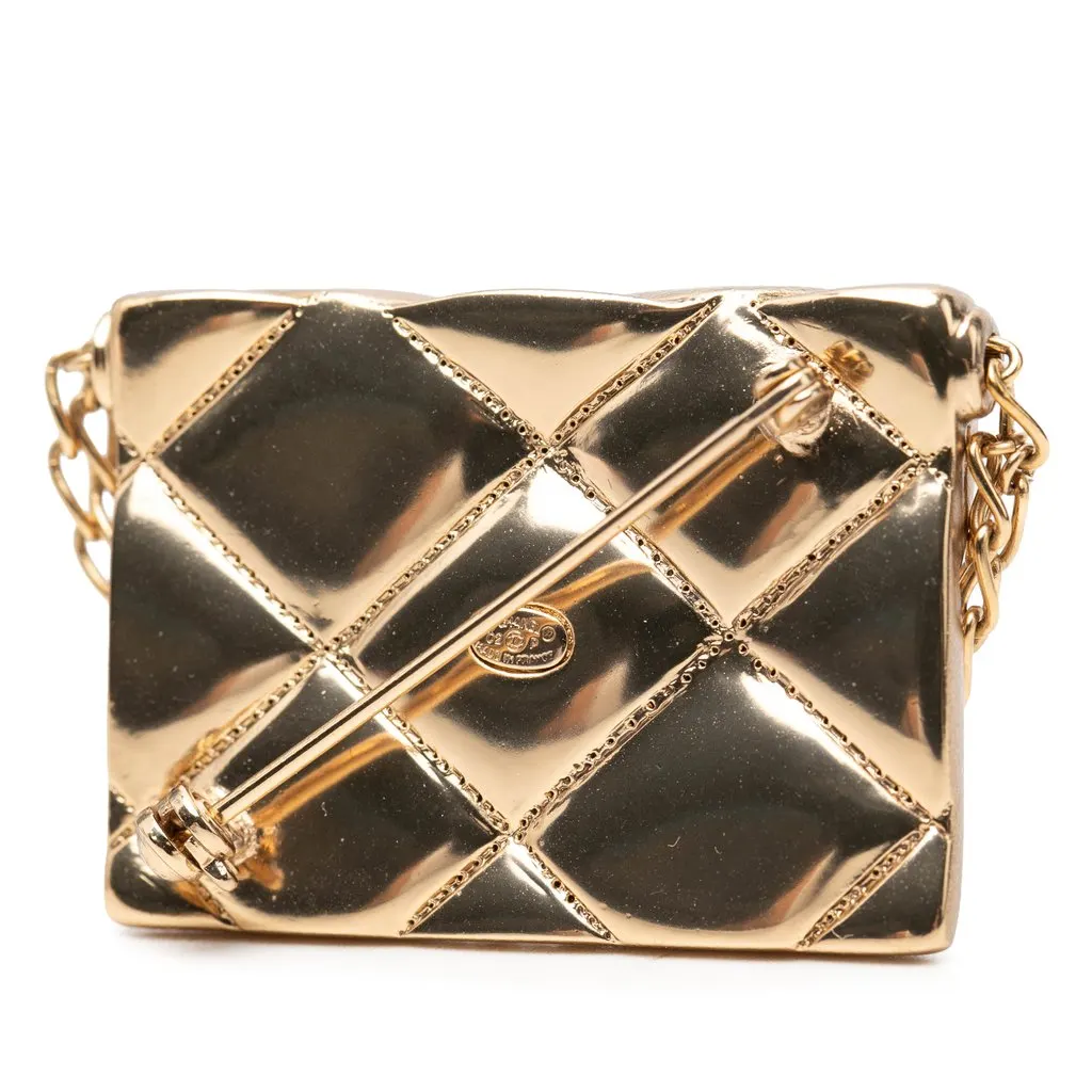 Chanel CC Gold Plated Quilted Classic Flap Pin Brooch Gold Metal Very good - Inside View