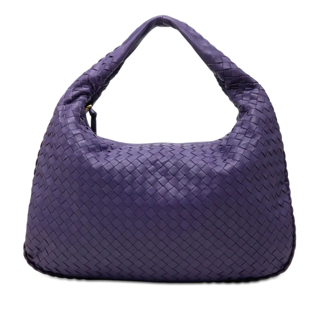 Bottega Veneta Small Nappa Intrecciato Veneta Hobo Purple Leather Very good - Front View