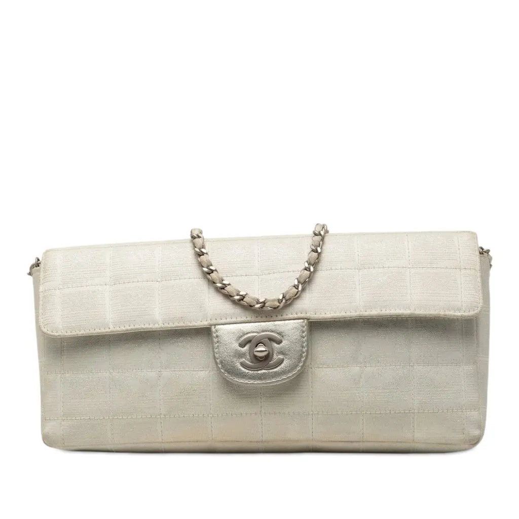 Chanel New Travel Line Nylon East West Flap White Good - Front View
