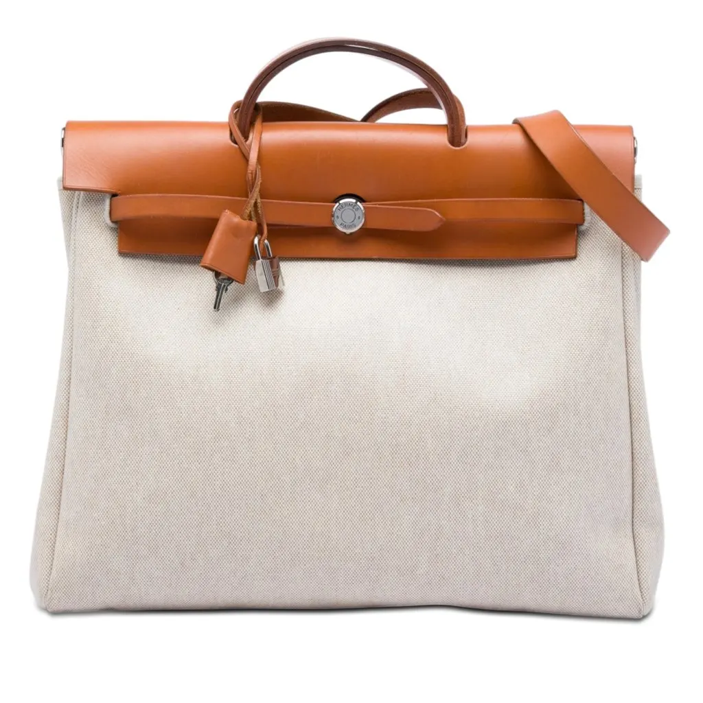 Hermès Toile Herbag Zip 39 Beige Very good - Front View