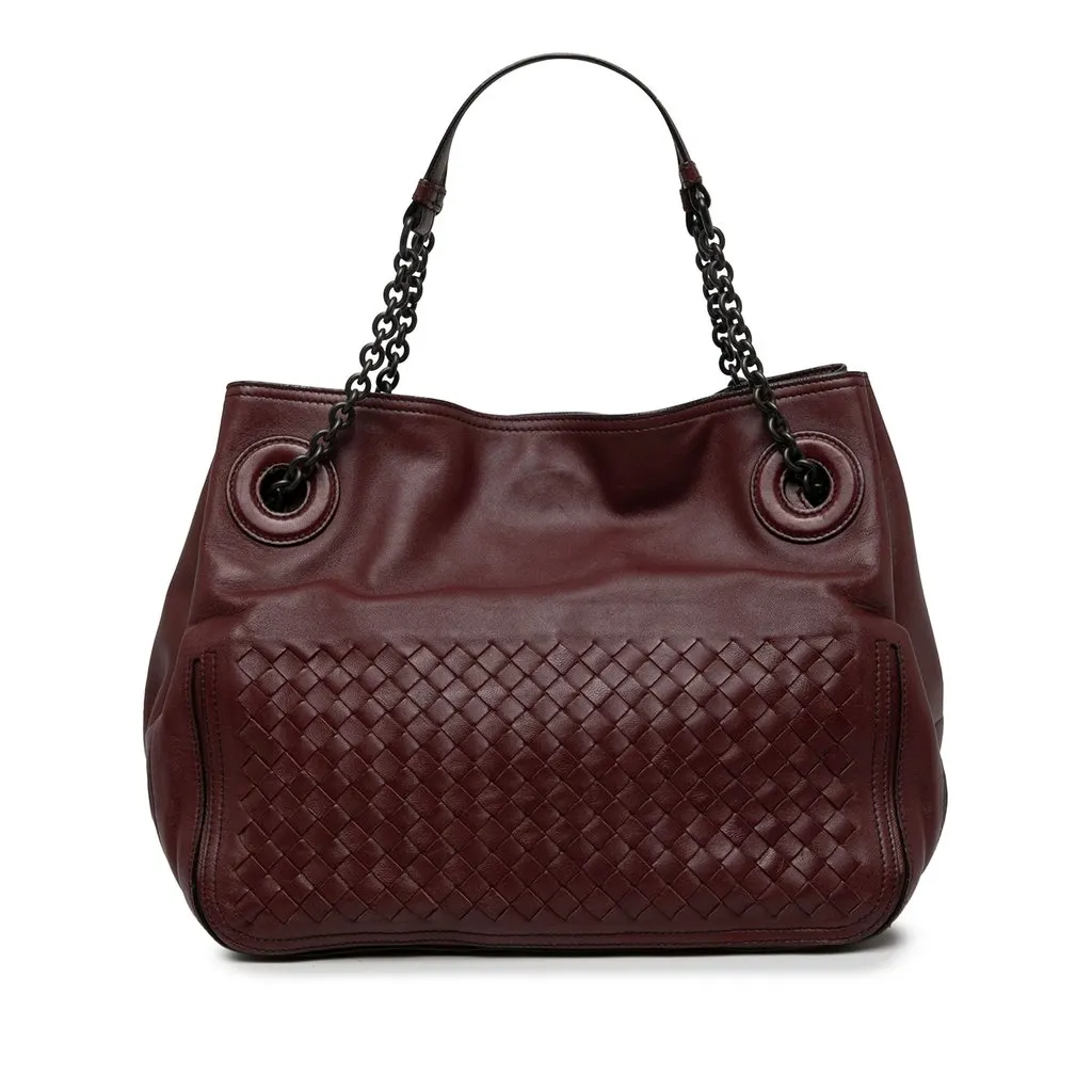 Bottega Veneta Nappa Intrecciato Accordion Chain Tote Red Leather Very good - Front View