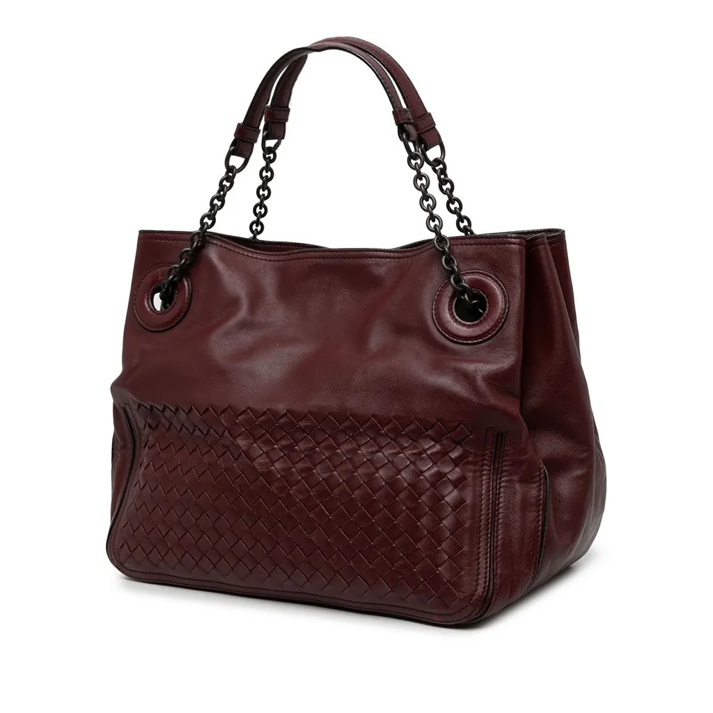 Bottega Veneta Nappa Intrecciato Accordion Chain Tote Red Leather Very good - Back View