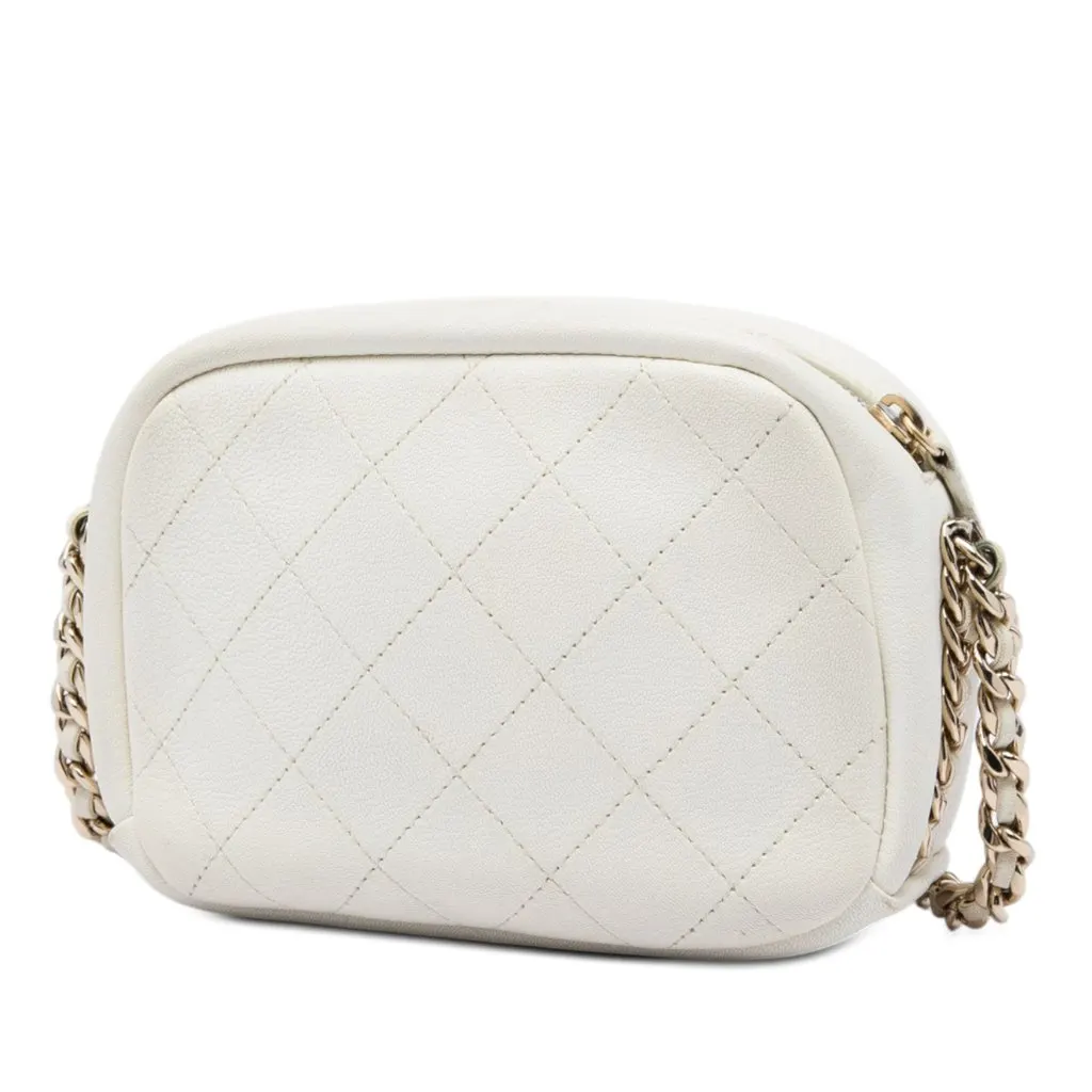 Chanel Small Quilted Goatskin Casual Trip Camera Bag White Leather Very good - Back View