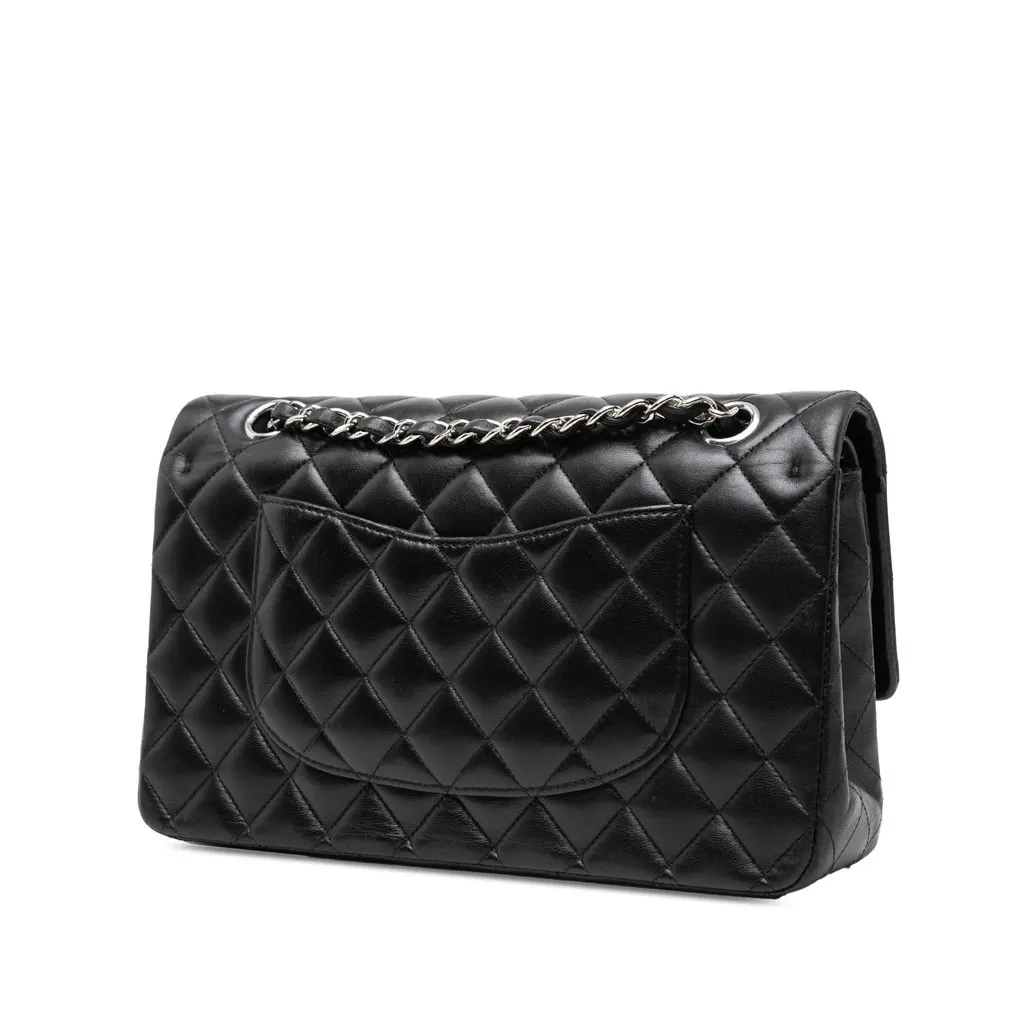 Chanel Medium Classic Lambskin Double Flap Black Leather Very good - Back View
