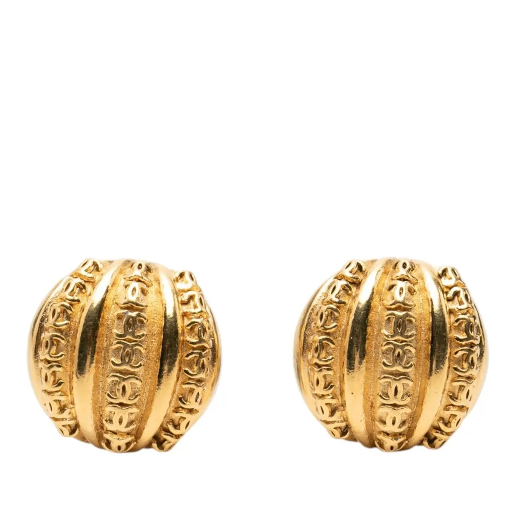 Chanel CC Gold Plated Dome Clip On Earrings