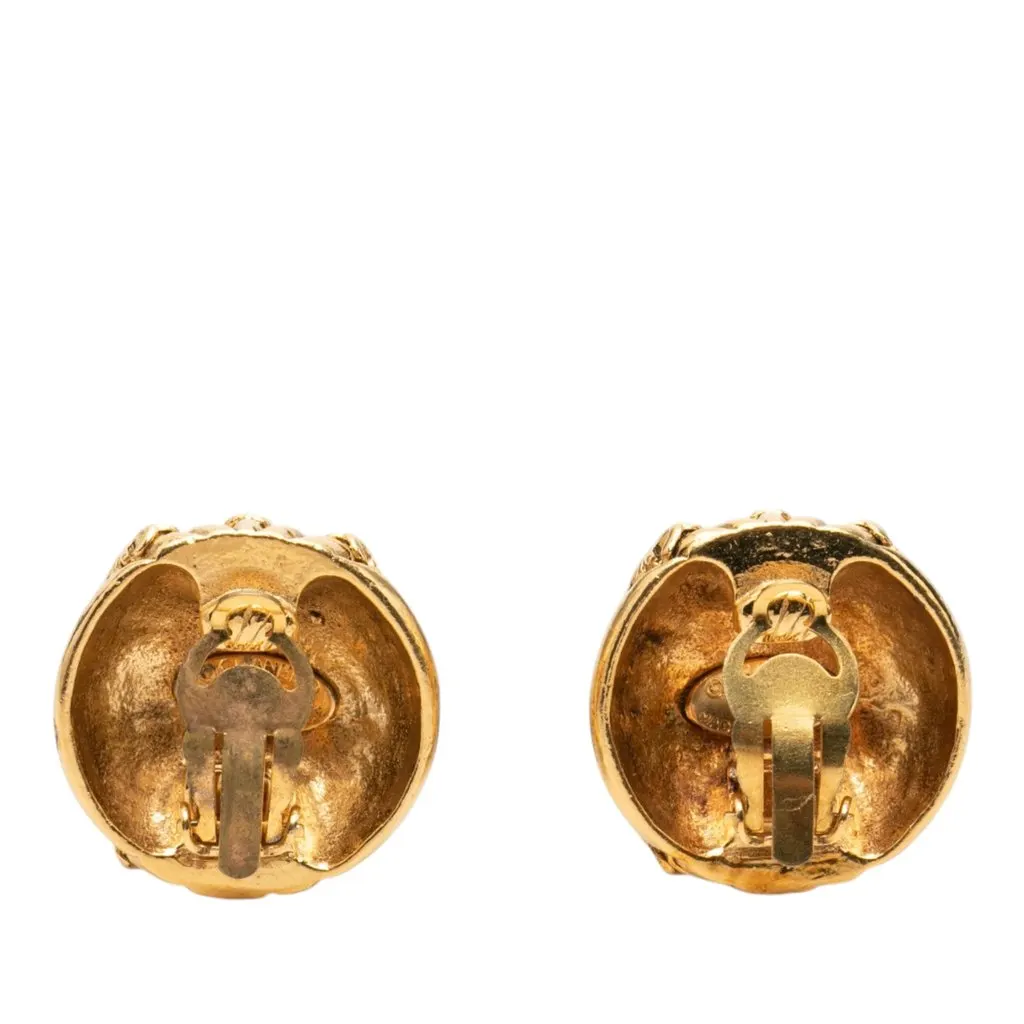 Chanel CC Gold Plated Dome Clip On Earrings Gold Metal Very good - Back View