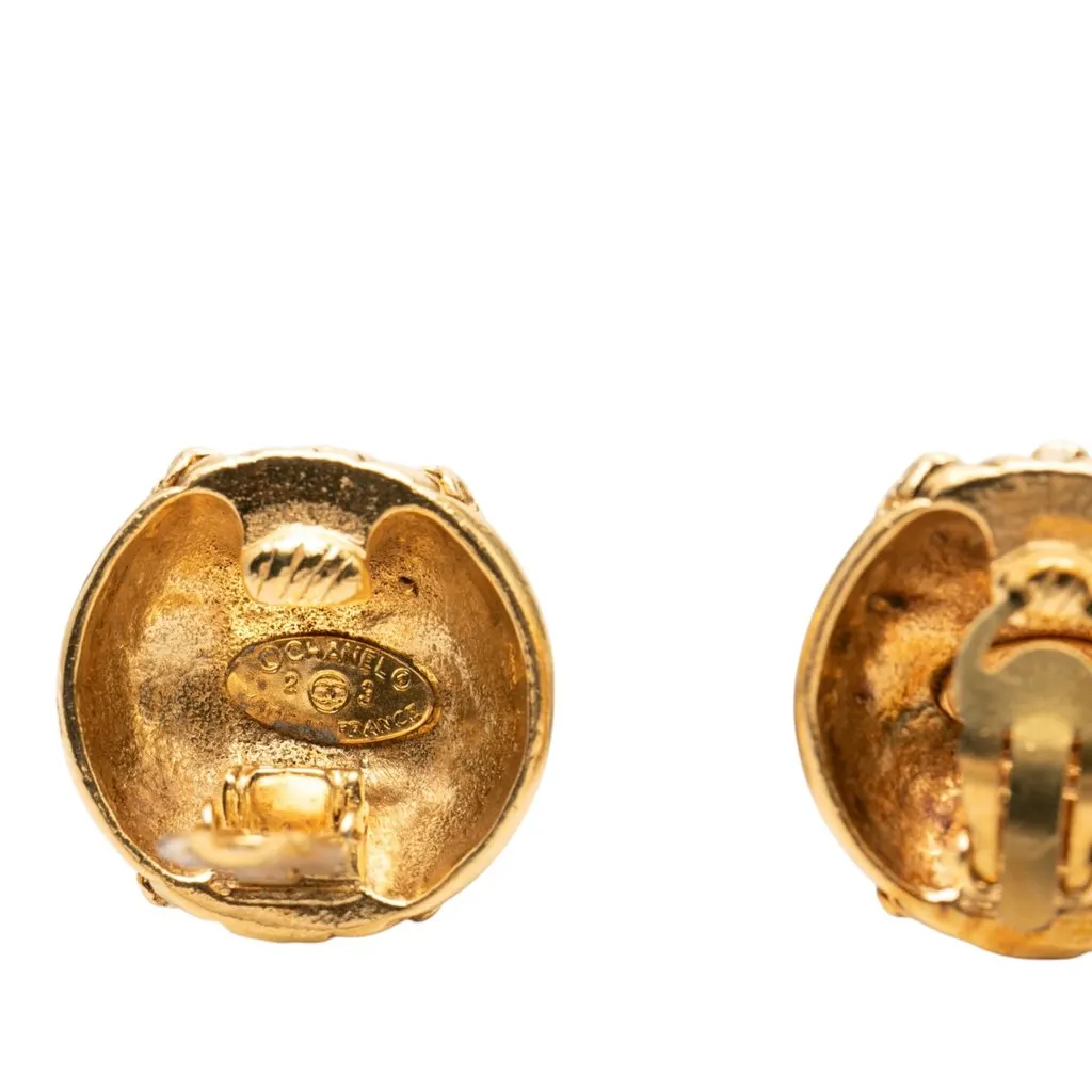 Chanel CC Gold Plated Dome Clip On Earrings Gold Metal Very good - Inside View