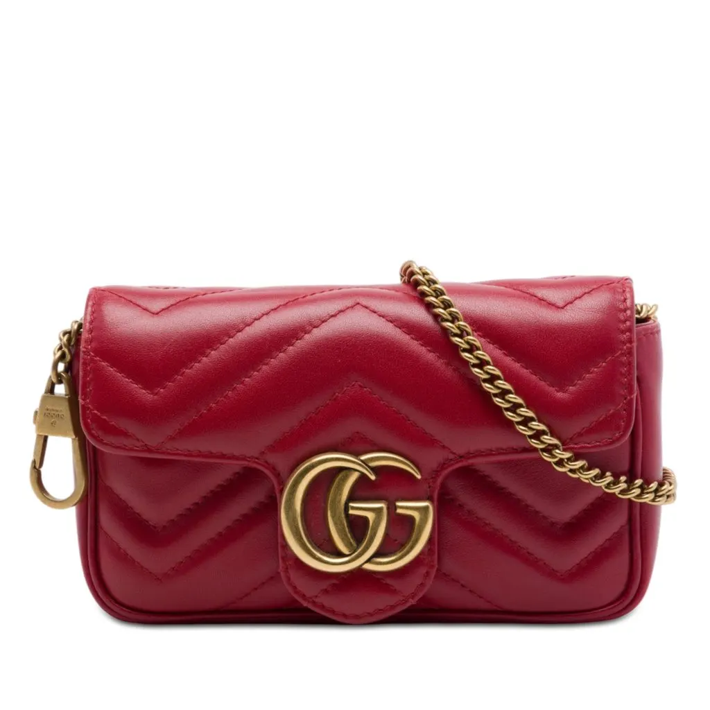 Gucci Mini GG Marmont Matelasse Leather Flap Crossbody Red Leather Very good - Front View