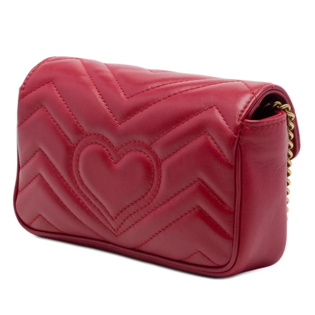 Gucci Mini GG Marmont Matelasse Leather Flap Crossbody Red Leather Very good - Back View