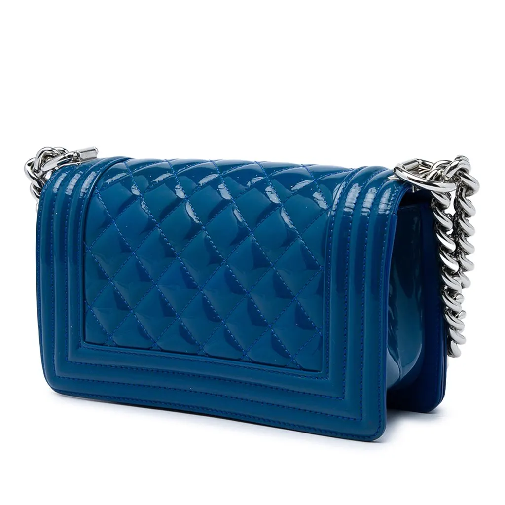 Chanel Small Quilted Patent and Acrylic Boy Flap Blue Leather Very good - Back View