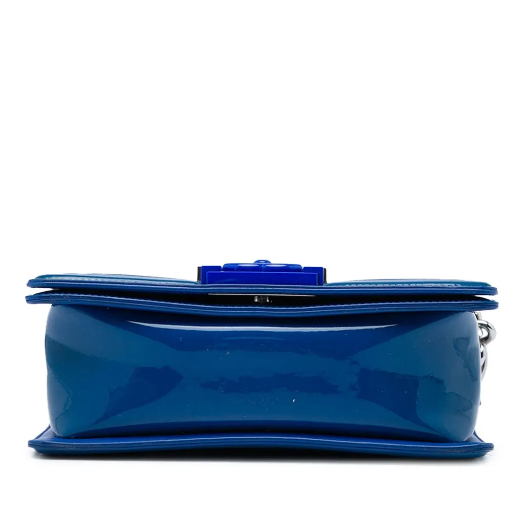 Chanel Small Quilted Patent and Acrylic Boy Flap Blue Leather Very good - Inside View