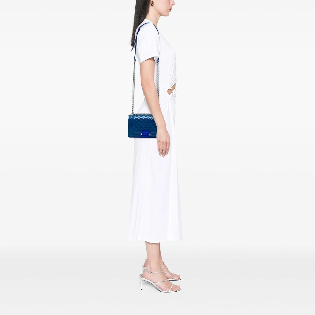 Chanel Small Quilted Patent and Acrylic Boy Flap Blue Leather Very good - Box View