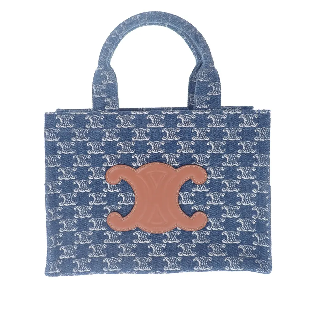 Celine Small Denim Triomphe Cabas Thais Tote Blue Very good - Front View