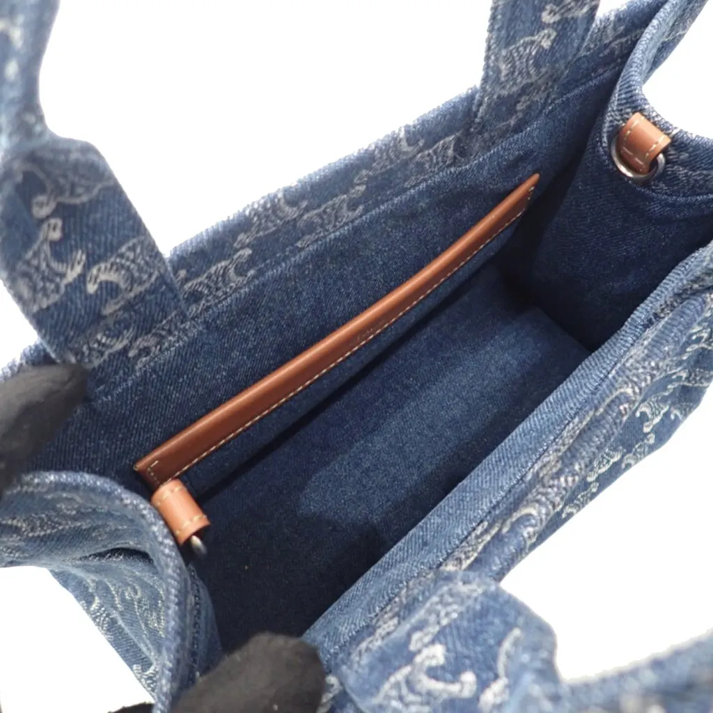 Celine Small Denim Triomphe Cabas Thais Tote Blue Very good - Model View