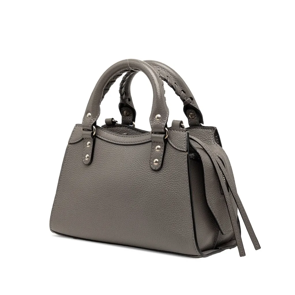 Balenciaga Mini Grained Calfskin Motocross Neo Classic City Satchel Green Leather Very good - Back View