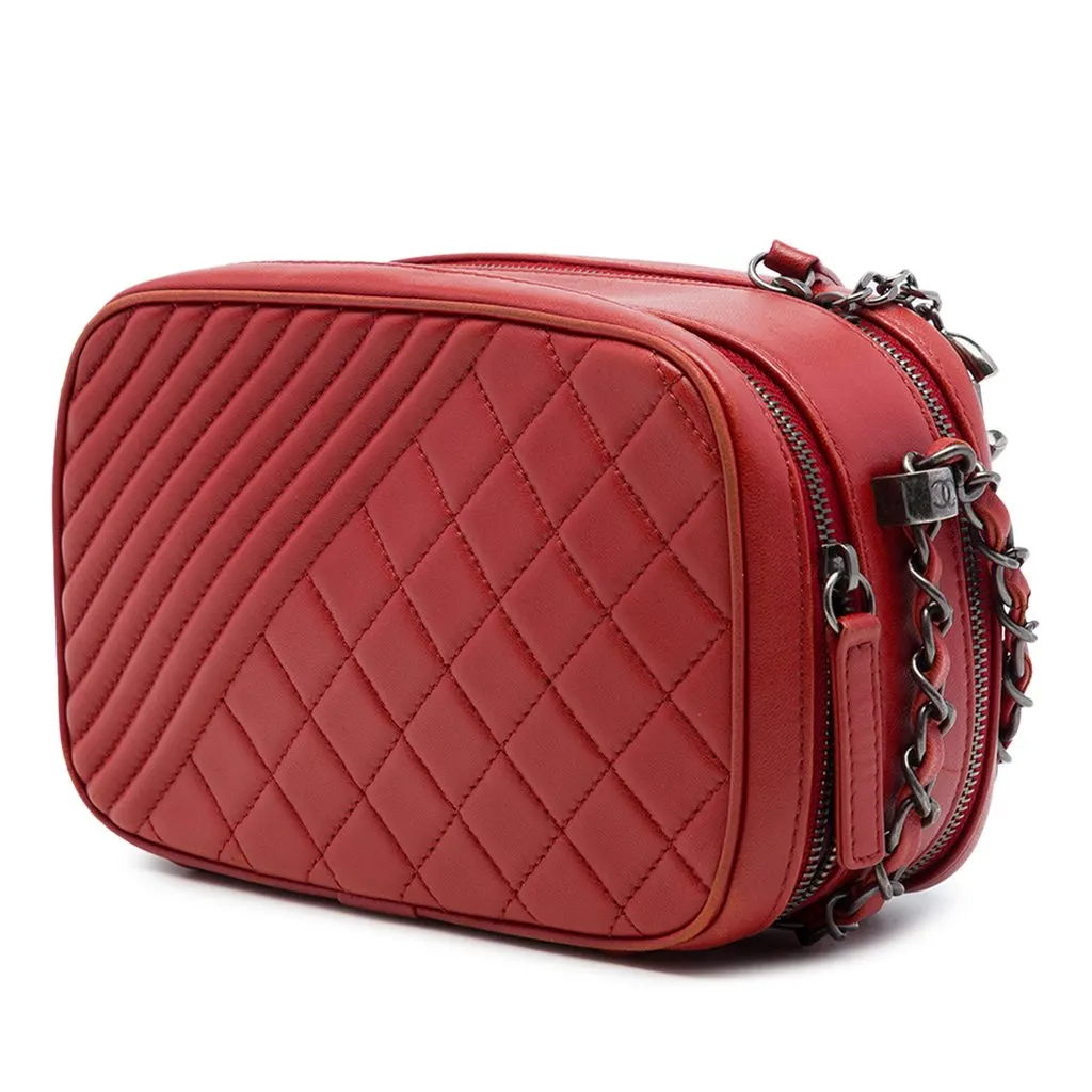 Chanel Small Quilted Lambskin Coco Boy Camera Bag Red Leather Good - Back View