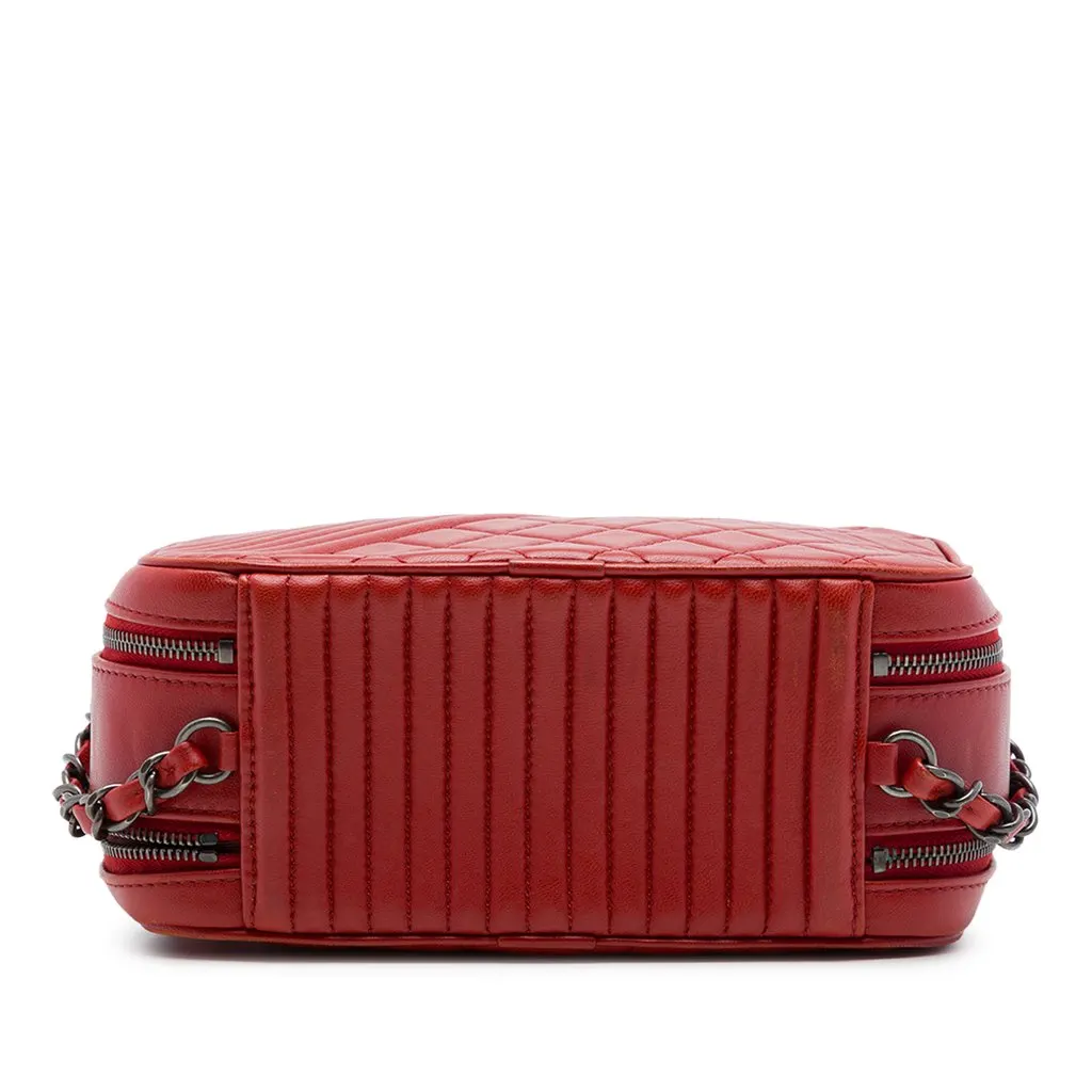 Chanel Small Quilted Lambskin Coco Boy Camera Bag Red Leather Good - Inside View