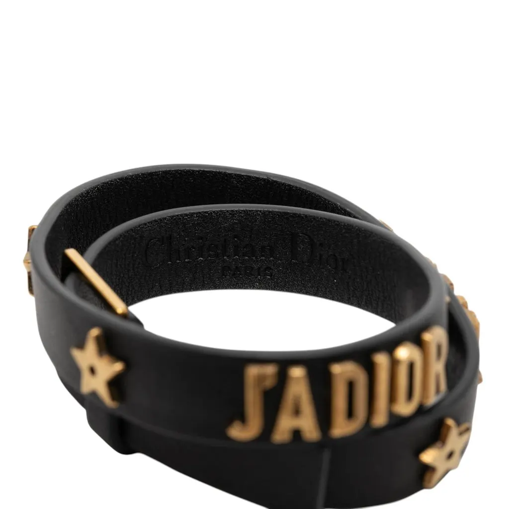 Dior Leather Double Wrap Star J Adior Bracelet Black Leather Very good - Model View