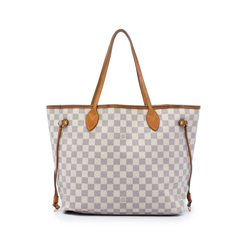Louis Vuitton Damier Azur Neverfull MM White Very good - Front View