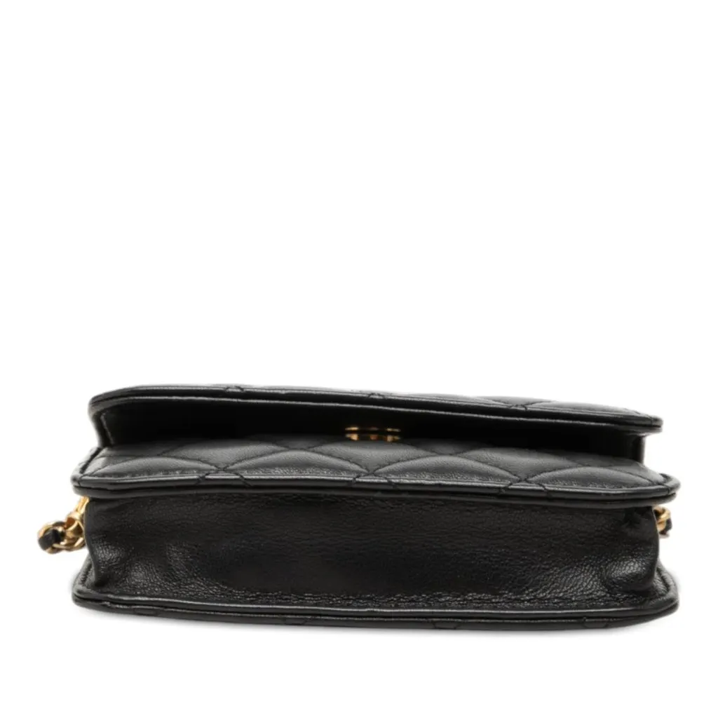 Chanel Mini CC Quilted Lambskin Pearl Crush Pouch with Chain Black Leather Very good - Inside View