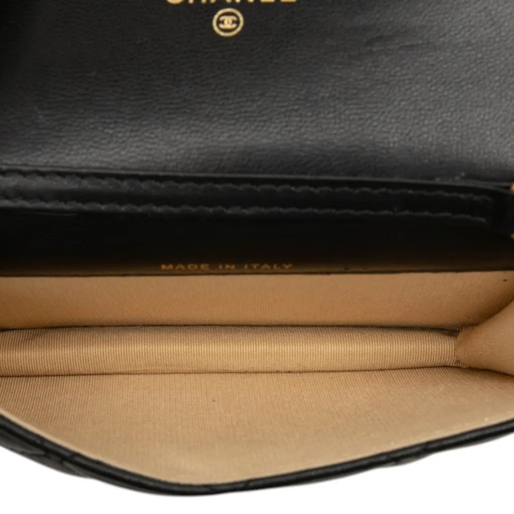 Chanel Mini CC Quilted Lambskin Pearl Crush Pouch with Chain Black Leather Very good - Model View