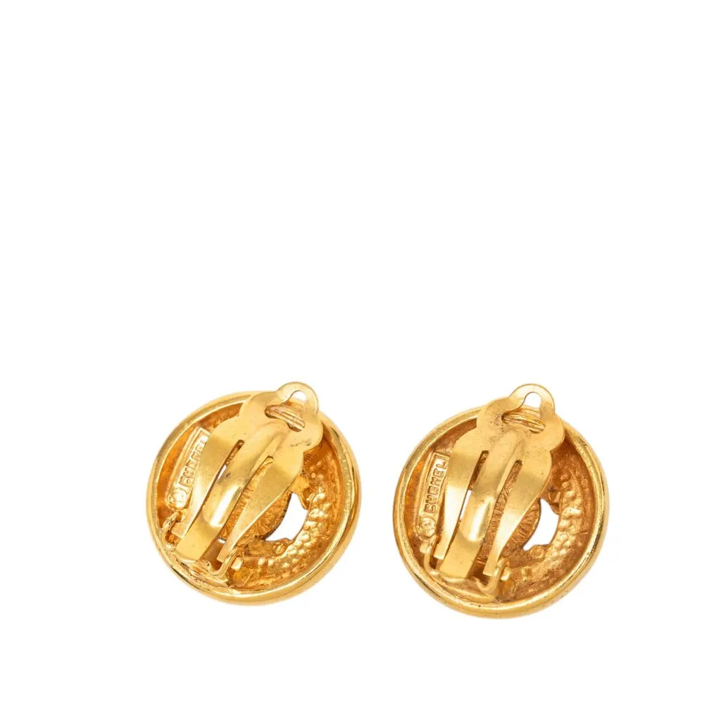 Chanel CC Gold Plated Round Clip On Earrings Gold Metal Very good - Back View