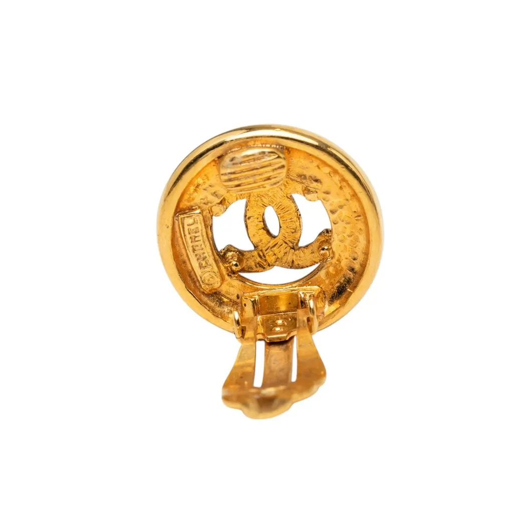 Chanel CC Gold Plated Round Clip On Earrings Gold Metal Very good - Inside View