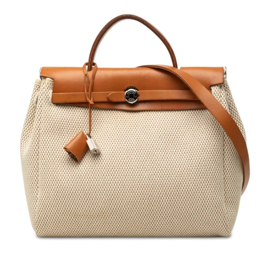 Hermès Toile Herbag PM Beige Very good - Front View