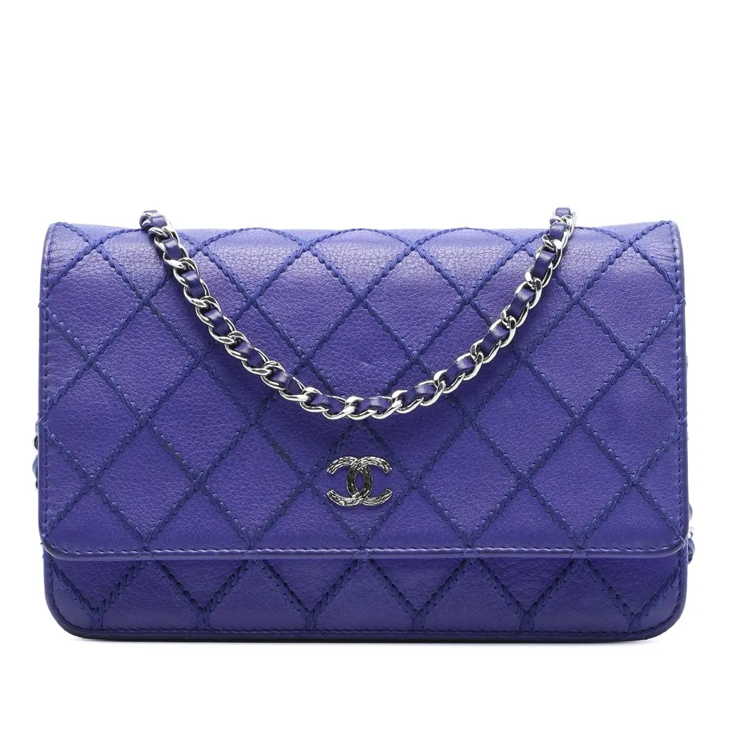 Chanel CC Quilted Calfskin Fancy Wallet On Chain Purple Leather Very good - Front View