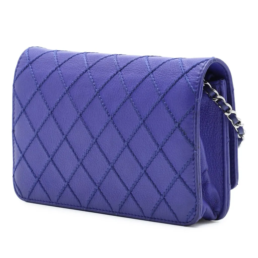 Chanel CC Quilted Calfskin Fancy Wallet On Chain Purple Leather Very good - Back View