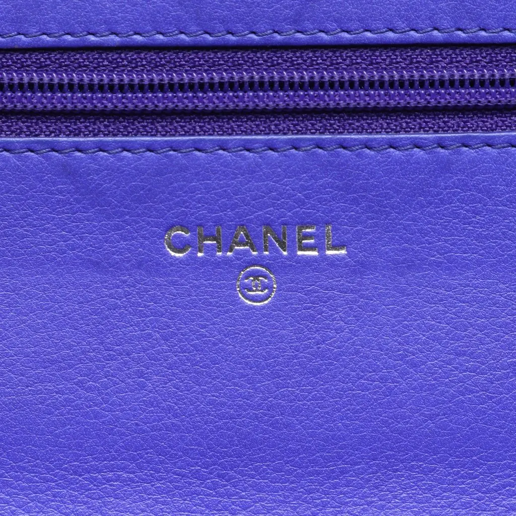 Chanel CC Quilted Calfskin Fancy Wallet On Chain Purple Leather Very good - Box View
