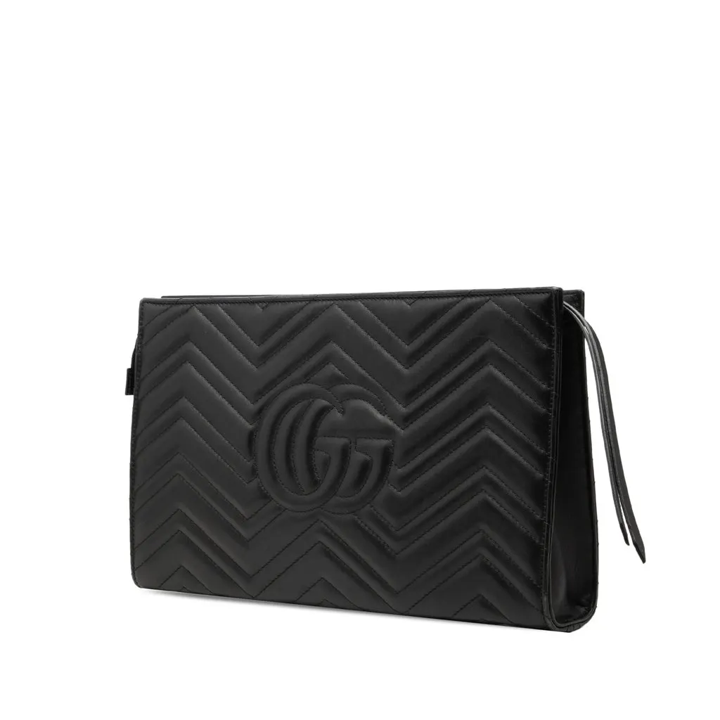 Gucci GG Marmont Heart Matelasse Calfskin Clutch Black Leather Very good - Back View