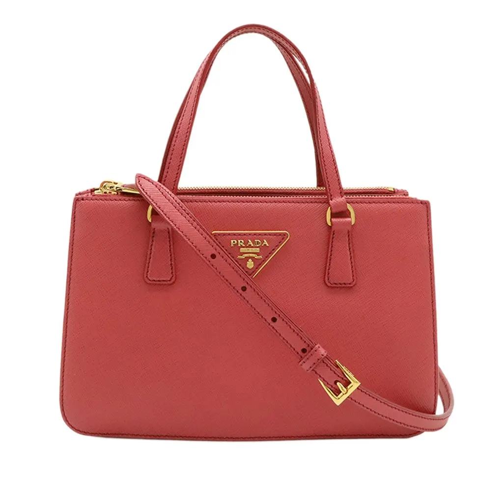 Prada Mini Saffiano Lux Galleria Double Zip Satchel Pink Leather Very good - Front View