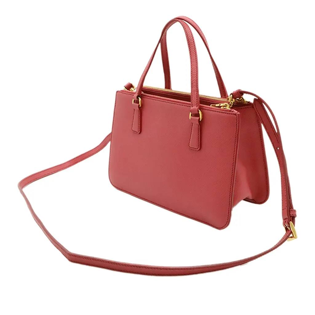 Prada Mini Saffiano Lux Galleria Double Zip Satchel Pink Leather Very good - Back View